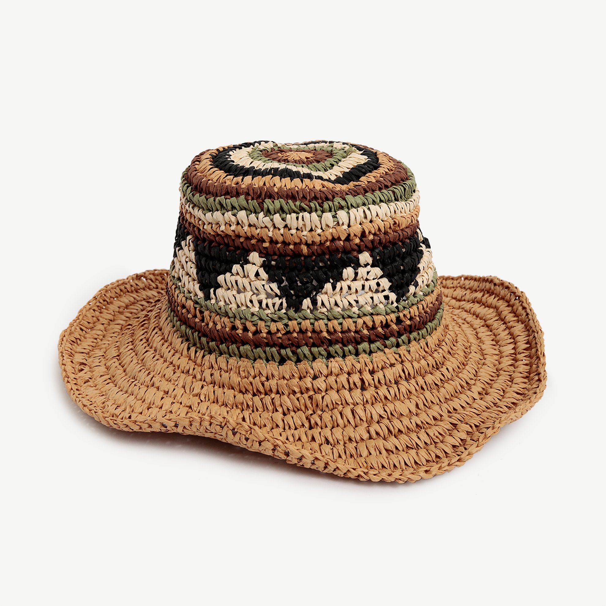 Renkli Desenli Hasır Şapka
