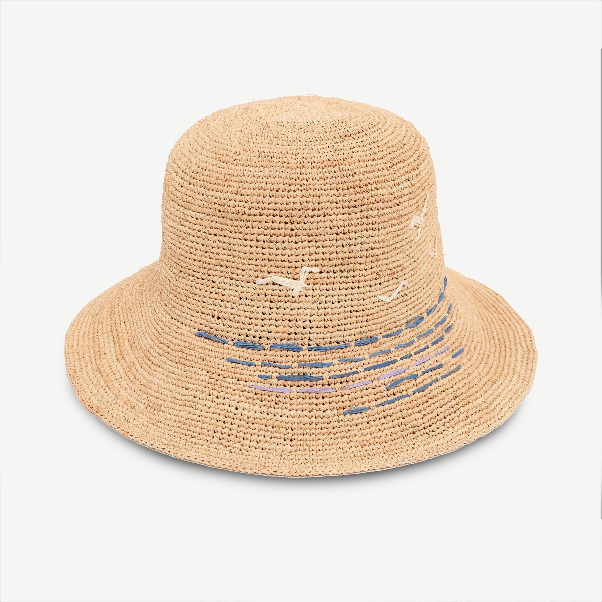 Deniz Ve Martı Nakışlı Rafya Şapka