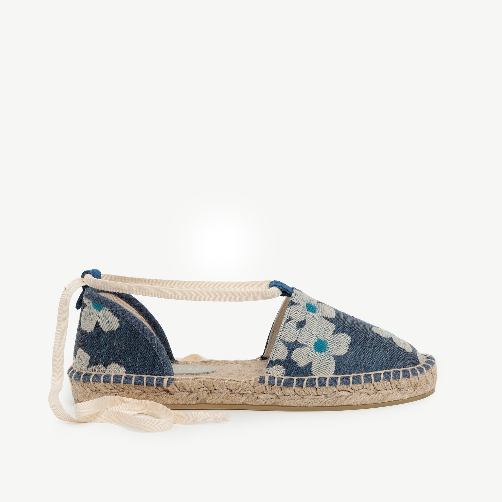 Strappy Ankle Tie Espadrille With Flower Printed Fabric