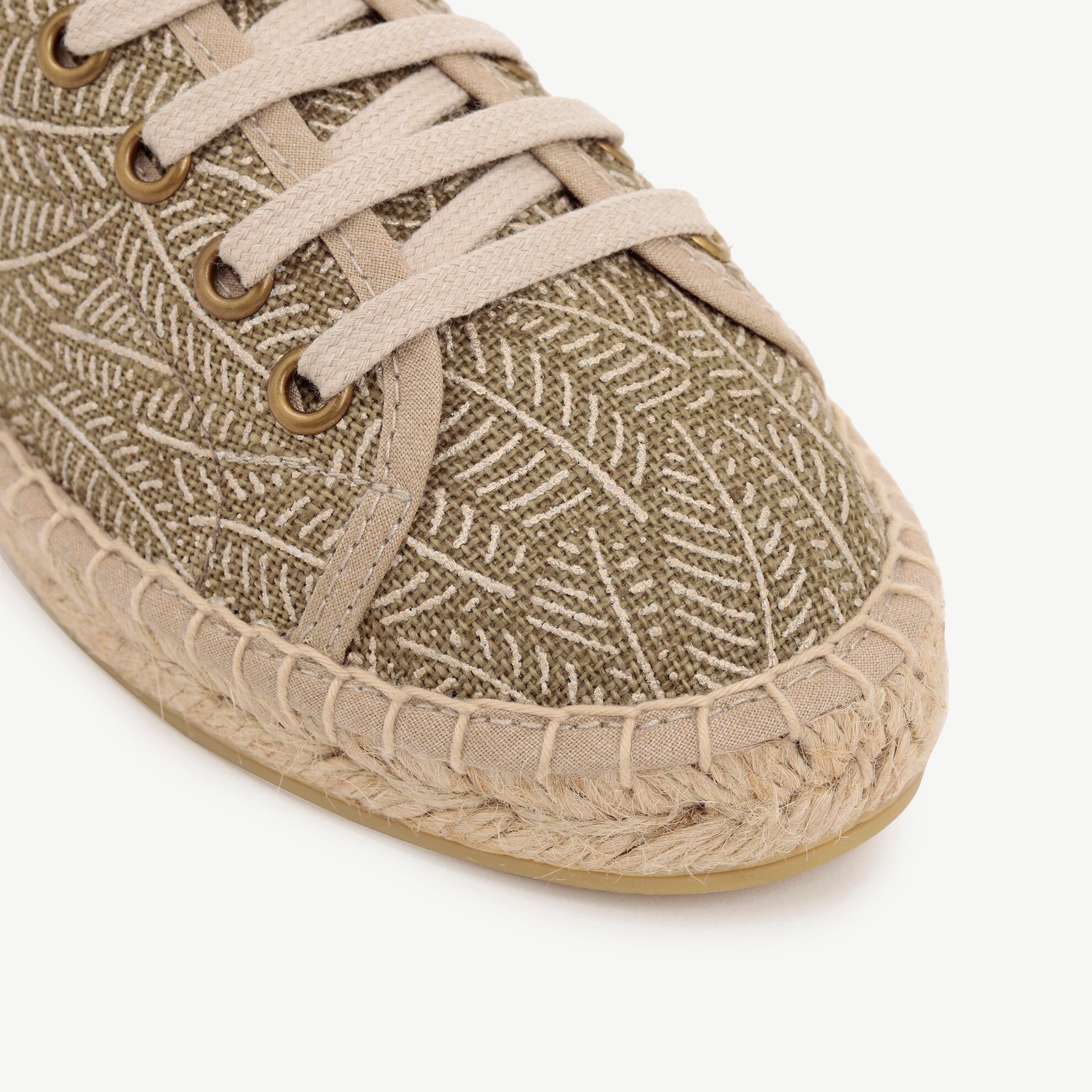 Laced Espadrille With Leave Printed Fabric