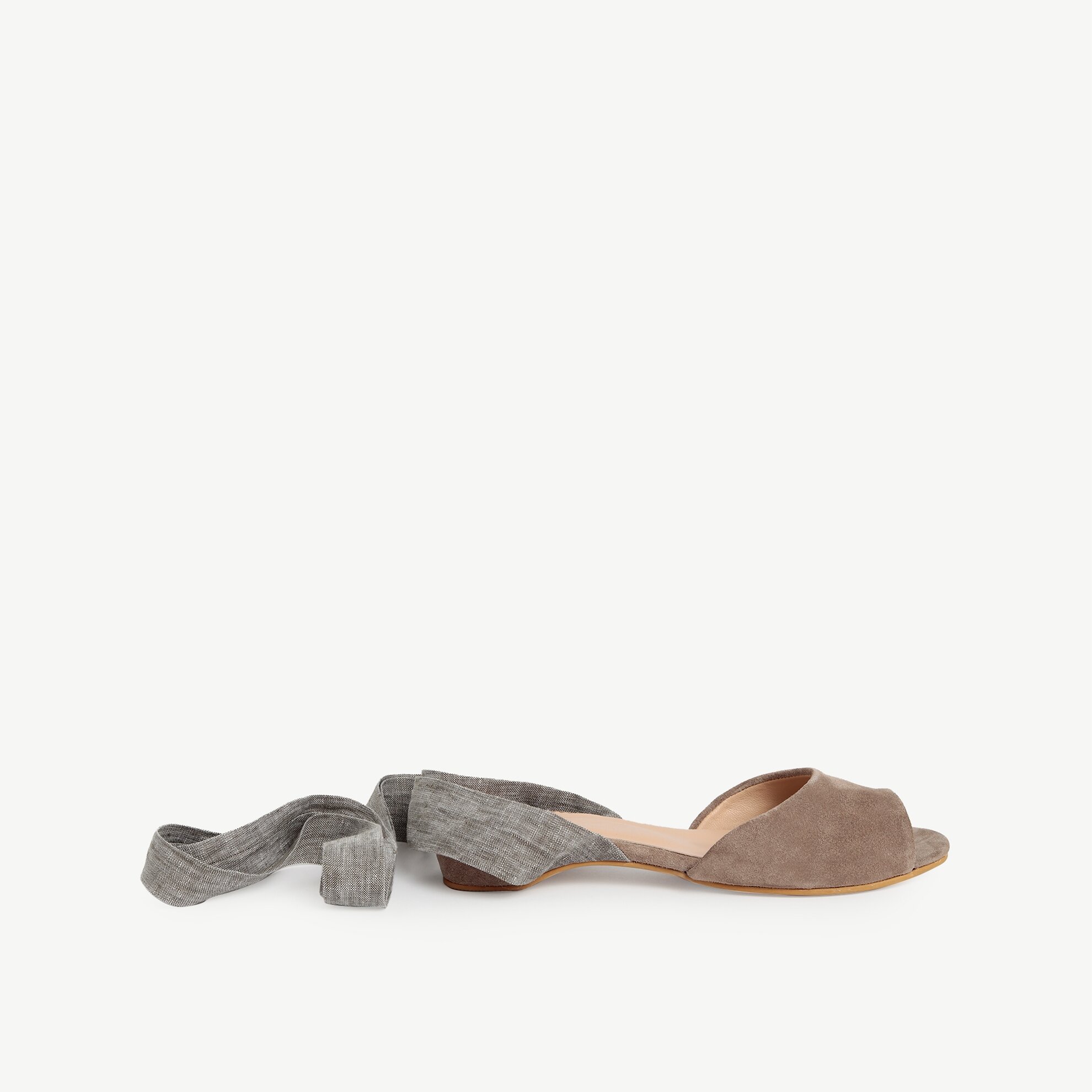 Linen Ankle Tie Suede Leather  Ballerina Shoe