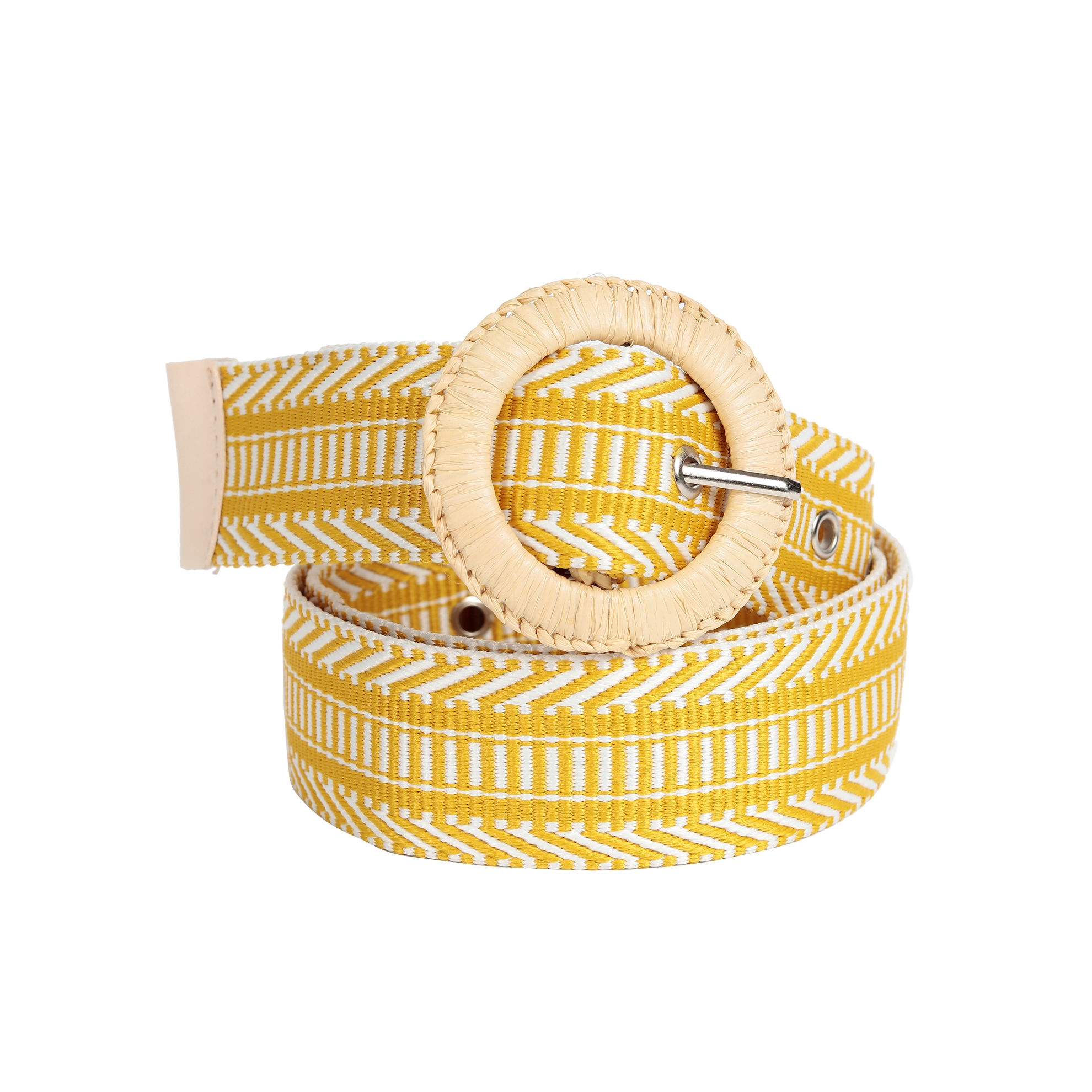 Yellow Pattern Belt With Straw Buckle