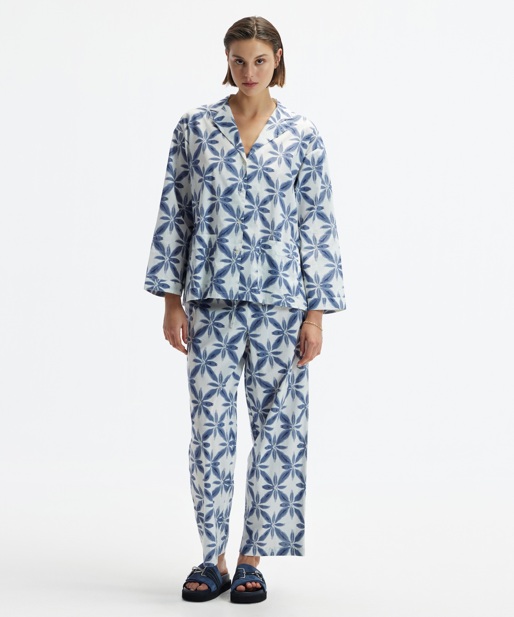 Uzun Kollu Ceket Yakalı Pijama Gömlek
