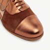 Open Side Metallic Leather Detailed Suede Flat Shoe