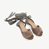 Linen Ankle Tie Suede Leather  Ballerina Shoe