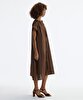 Dik Yaka Kısa Kollu Düz Kesim Midi Elbise